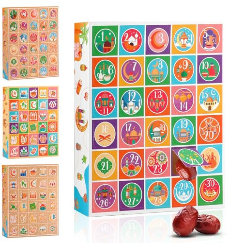 DPKOW 4 calendarios de Ramadán para niños, calendario de adviento de Ramadán DIY, calendario de cuenta regresiva de 30 días, cajas de regalo de Ramadán vacías, regalos de Eid decoraciones de Ramadán