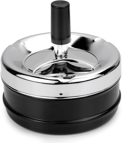 Aschenbecher Drehen 9 x 9,5 cm Aschenbecher mit Deckel Moderner Drehaschenbecher Metall Windaschenbecher für Draußen Home Office Balkon Partys Outdoor Ashtray for Outdoors (Black)