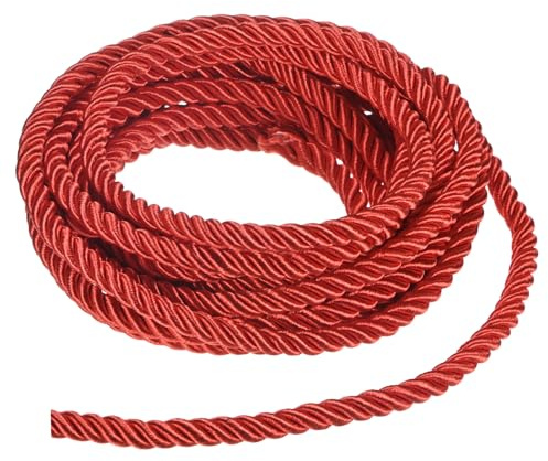 M METERXITY 5 Yards Gedrehte Kordelverzierung 8mm/0.31 in Rote Polyester | Gedrehte Seilkordel, Dekorative Kordel, Weiche, 3-Fach, Für Geschenktüten/DIY Basteln/Home Deko/Vorhangband