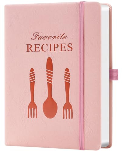 Blank Recipe Book to Write Your Own Recipes – Room for 124 Recipes, Hardcover, 120 Gsm Thick Paper, Family Cookbook Journal Notebook, Size A5(5.4 × 8.5) - Pink
