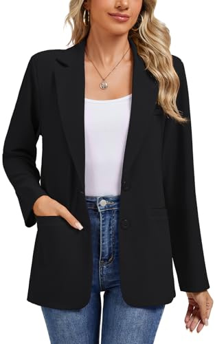 MINTLIMIT Jersey Knit Womens Pad Shoulder Blazer with Notch Lapel Long Sleeve Office Casual Coat for Ladies (Black S)
