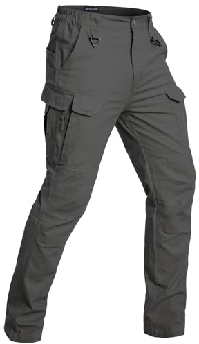CARWORNIC Pantaloni tattici da uomo in cotone per attività all'aria aperta, leggeri da lavoro, elasticizzati, militari, da combattimento, grigio., 36W x 32L