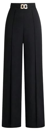SOLY HUX Pantalon droit élégant pour femme - Taille haute élastique - Pantalon de costume de bureau - Pantalon de loisirs - Long - Tenue d'automne - Pantalon décontracté en tissu, Noir , S