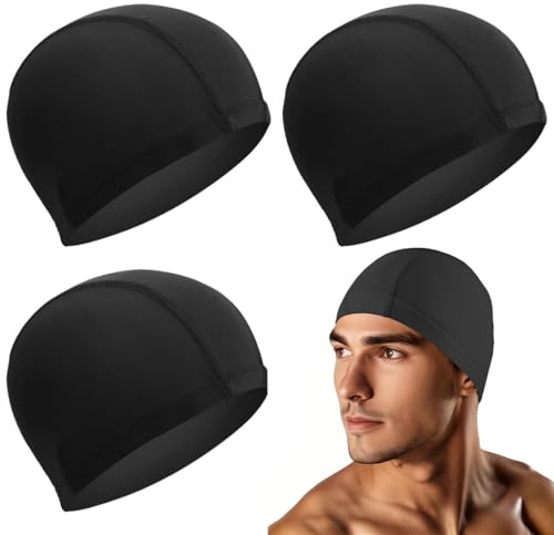 3 Gorros de natación Unisex de Tela Impermeables para Cabello Largo y Corto (Negro)