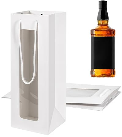 Weiße Wein Geschenktüten, 2 Stück Flaschentüten Geschenktüte Mit Griff Wiederverwendbare Weintüten Mit Transparentem Fenster Für Party, Hochzeiten, Feiern, Kleine Weintüten MitGriff, Weiße 12x12x28cm