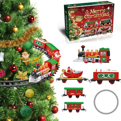 Christmas Train Sets for Around The Tree, Electric Christmas Tree Train Set with Music & Light, Toddler Model Trains for Kids Home Decorations