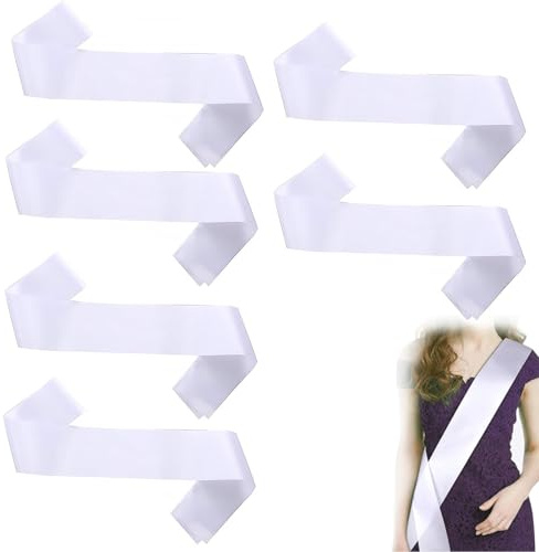 GVSS Lot de 6 Echarpe Miss Personnalisable 160x9,5cm pour Fete de Mariage | Satin lisse anti-plis,Adaptée aux adolescents et adultes,Support DIY pour cérémonies mariages concours et fête