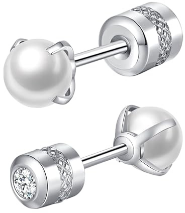 Mochity Örhängen Med Pärlor För Kvinnor, Örhängen i Allergivänligt 316L-Rostfritt Stål, 4 Mm Pärlor, Öronpiercing För Brosk Och Helix, Silver (A, silver, 4 mm)