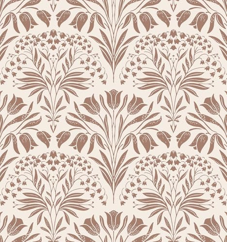 EchoSphere 16.9in X 118in Vintage Floral Peel and Stick Wallpaper Retro Red Contact Paper Tulip Flowers Self Adhesive Wallpaper Boho Botanical Removable Wall Paper for Bathroom Bedroom Decor Vinyl
