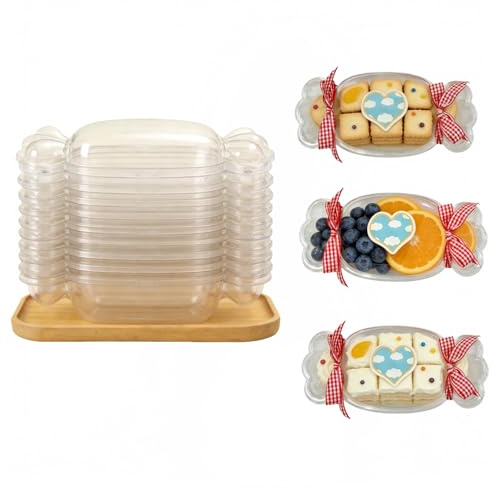 LOSTTYPE 20Pcs Candy-Shaped Cake Boxes with Stickers & Red Tartan Ribbon | For Desserts, Fruits, Biscuits, Macarons Gift Packaging, Ideal for Halloween, Christmas,Wedding,Parties, Nursery, Cake Shop