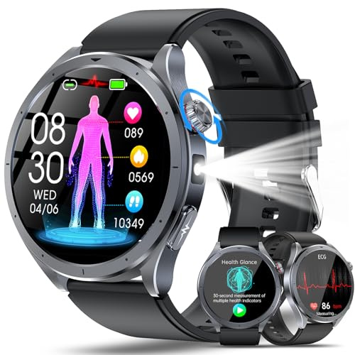 YUPENG Smart Watch for Men Women ECG/HRV/Uric Acid/BMI, 1.53 AMOLED Screen AI Fitness Smartwatch with Bluetooth Calls, Blood Pressure/Heart rate/Body Temperature/Sleep Monitor/SpO2/SOS (Black)