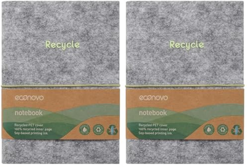 econovo Notizbuch aus PET-Filz / 96 Blätter, Liniert/ 70g/m² weiß Papier/Grau 1 Stück Tagebuch klein DIN A5/ 12 x 17 cm/zu 100% aus Recyclingpapier/Schreibblock Notizblock Noitzheft Busine