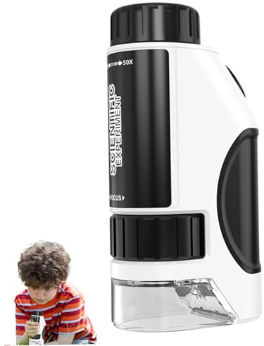 NIDONE Kids Microscope, 300X Adjustable Clear LED Pocket Microscope, Portable & Handheld for Girls, Boys