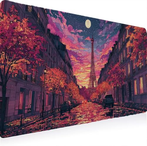 Tapis Souris XXL 1000 x 500 Grand Prolongé Tapis Souris, Gamer Bureau Rubber Base Anti Dérapage, Imperméable Mouse Pad, Haute Précision et Vitesse avec Bords Cousus La Tour De Fer Paysage 1 W0G1-25