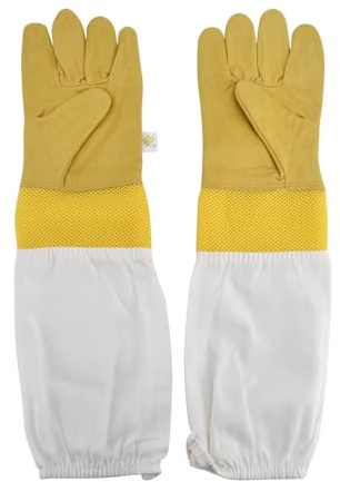 Guantes de Apicultura Guantes de Piel de Oveja Transpirables con Mangas extendidas para Apicultor