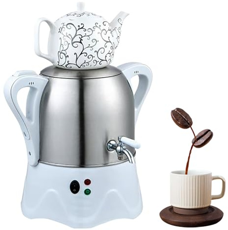 Elektrischer türkischer Teebereiter Samowar 2000W Warmwasserkocher mit Warmhaltefunktion 3L Edelstahl Wasserkocher & 1L Keramik Teekanne für Kaffee & Kräutertee