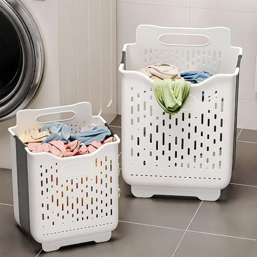 Faltbarer Wäschekorb 2er Set, Wandmontage, bodenstehend mit Griff, 45L+18L | faltbarer wäschekorb