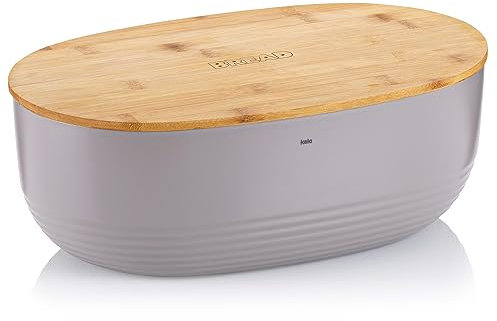 kela Brotkasten grau mit Lüftungslöcher im Bambusdeckel 37,5x23x14cm, Brotbox Kunststoff, NAMUR, Brotaufbewahrungsbox