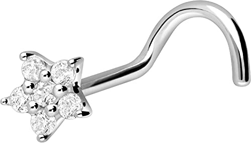 PIERCINGLINE 750er GOLD Nasenpiercing Spirale 18 KARAT KRISTALLBLUME Piercing Nase Stecker Weißgold