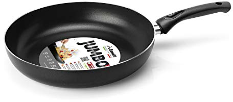 Zanetti Jumbo Padella antiaderente, 28 cm diametro, fondo rettificato, forma alta, colore Nero, Made In Italy