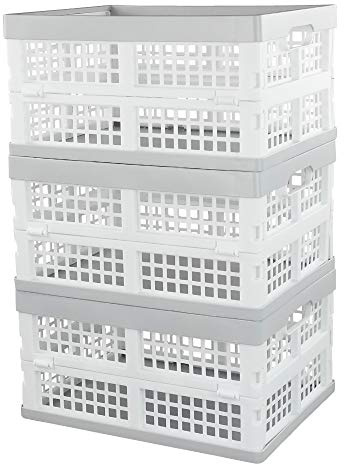 Vababa 3-Pack Plastic Stackable Collapsible Storage Crate, 15 L Stacking Folding Storage Basket