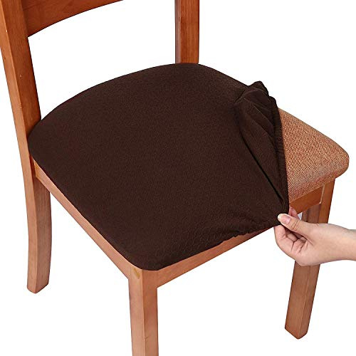 Homaxy Stretch Spandex Jacquard Esszimmerstuhl Sitzbezüge, herausnehmbarer waschbarer Anti-Staub Esszimmerstuhl Sitzkissen Hussen - 6er Set, Braun