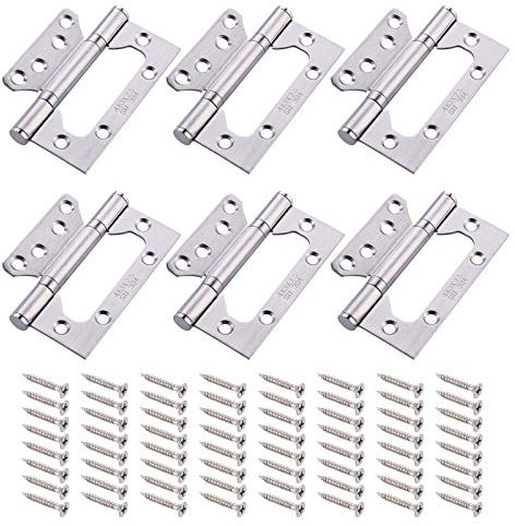 JIZZU 304 Edelstahl Scharniere, 6 Stück Scharniere Rostfreies Scharnier mit 64pcs Schrauben Edelstahl Haustürscharniere für Kleiderschrank, 4.13 * 2.83 inch Silber