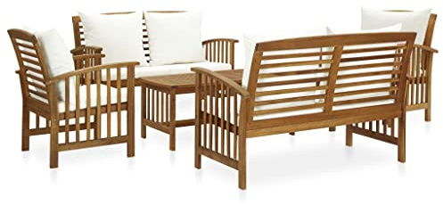 vidaXL Muebles de Jardín 5 Piezas Mobiliario Exterior Hogar Cocina Terraza Mesa Silla Asiento Suave con Respaldo con Cojines Madera Maciza de Acacia