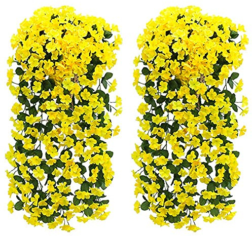 Hängepflanze Künstlich Blumen Veilchen Hängend Kunstblumen Draußen Wetterfest, Efeublumen Glyzinien,Kunstblumen Hgende Blumen wie Echt Seidenblumen für Outdoor Terrassen Balkon Blumenampel Hochzeit