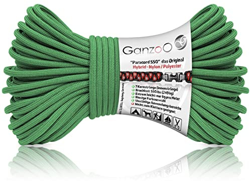 Ganzoo Paracord 550 Seil Shamrock grün 4mm Typ 3, Nylon Polyester Hybrid, 30 m für Outdoor und Camping, 7 Innenstränge, 32-Litzen Außenmantel, ca. 250 kg Bruchlast zum Flechten, Hundeleine, Halsband
