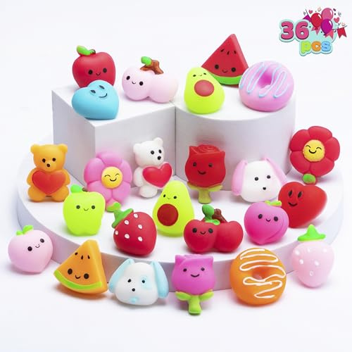 JOYIN 36 Pcs Valentine's Day Mochi Squishy Toys, Stress Relief Gifts for Party Favors, Gift Exchange and Game Prizes, Kids Adults Stress Toy, Festival Items