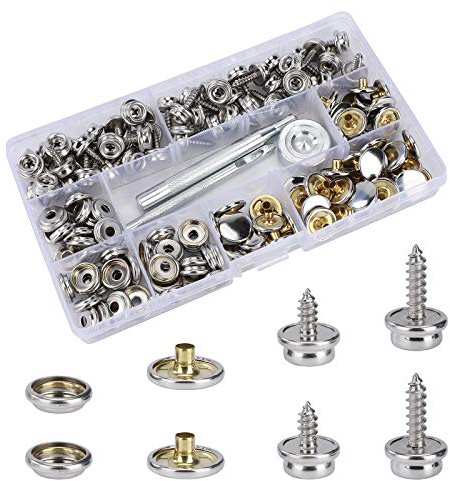 Jeesblsy Canvas Snap Fasteners Kit for Boat Cover, Stainless Steel Marine Snap Replacement Press Stud for Upholstery and Boat Cover Furniture with 2 Pcs Setting Tools (50 Sets, 2 Sizes), silver