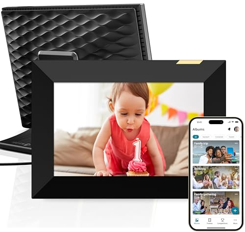 Nixplay 8 Zoll Touchscreen digitaler Bilderrahmen mit WiFi (W08K), Schwarz-Gold, Videoclips und Fotos sofort per E-Mail oder App teilen…