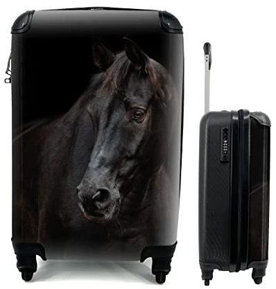 MuchoWow© Koffer Handgepäck Trolley Rollkoffer Kleine Reisekoffer mit 4 Rollen - Pferd - Leicht - Schwarz - Cabin Size < 55x40x23 & 55x40x20 cm - Fotokoffer - Kabinenkoffer - Boardgepäck