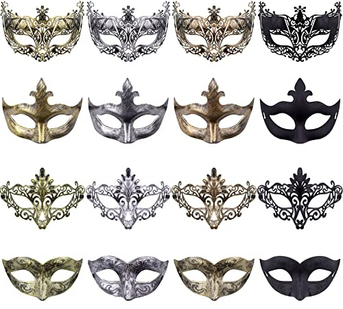 FEQO 16 Stück Venezianische Maskerade Maske für Damen Herren Vintage Antike Masken Augenmaske Retro Maskerade Masken für Karnevals Halloween Party
