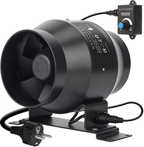 DUCTURBO Rohrventilator 100mm Regelbar, 275m³/h Inline-Kanalventilator Abluftventilator Ideal Rohrlüfter für Wachstumszelte, Belüftung und Abluftgebläs, Leicht, Mattes Schwarz