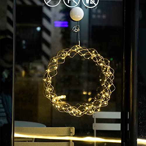 Edinber LED Lichterkranz Curly, Runde Fensterlicht Tür Glas Hängeleuchte Batterie Lichterkette für Hausgarten Fenster Hochzeit Party Weihnachtsdekoration