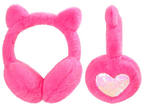 SUGSHYN Ohrenwärmer Kinder Ohrenschützer aus Weichem Plüsch Mädchen Winter Winddicht und Warm Ear Muffs mit Katzenohren für Den Außenbereich Kälte(Pink)