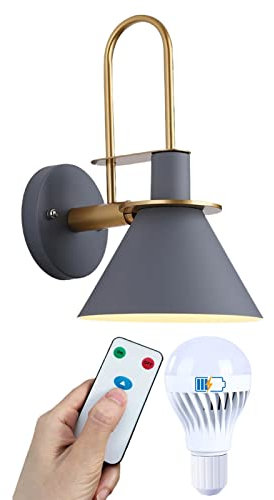 Aplique de pared con batería de 1 luz, apliques inalámbricos para iluminación de pared en interiores, bombilla recargable máxima de 500 lúmenes con control remoto, aplique de instalación sin cables