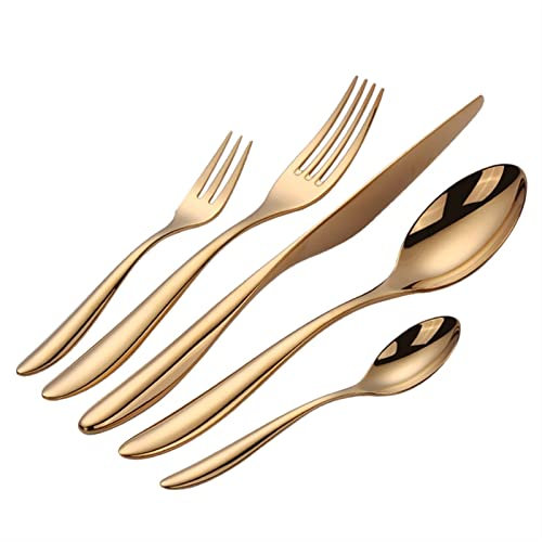 Juego de cubiertos 5 piezas juego de vajilla dorada acero inoxidable porcelana completa tenedor cuchara juego de cuchillos mesa cubiertos cocina cena juego mesa servicio regalo (30 piezas) (dorado)