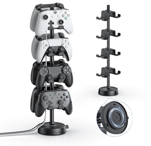 doenci Handkontrollsstativ i 4 nivåer för 8 PS5/PS4/Nintendo Switch/Xbox handkontroller, headset- och handkontrollsstativ med sugkoppsbas