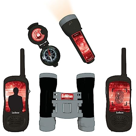 Lexibook Spy Mission - Abenteurerset für Kinder, Walkie-Talkie 120m, Fernglas, Kompass, Taschenlampe, RPTW12SPY