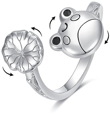 Vadmans Frog Fidget Spinner Ring Sterling Silver Adjustable Frog Ring Anti Stress Jewelry Gift for Women