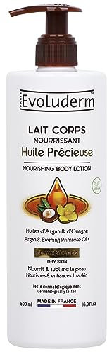 EVOLUDERM – Lait Corps Ultra-Nourrissant Huile Précieuse - 500 ml - Ingrédients d'Origine Naturelle - Végan - Fabrication Française