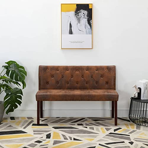 Homgoday Sitzbank mit Rückenlehne Polsterbank Flurbank Bank Wartebank Esszimmerbank Sofa Couch Wohnzimmerbank für Flur Wohnzimmer 120 cm Braun Wildleder-Optik