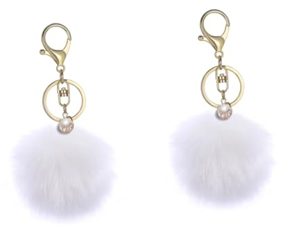 Amosfun 2stücke Solid Color Schlüsselanhänger Für Handtasche Und Auto Weicher Pom Pom Als Dekoration Und Weiß