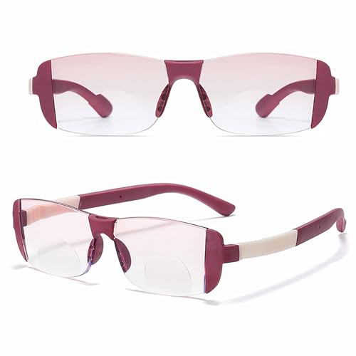 SWIDEN Gafas de Lectura multifocales progresivas,Gafas ultraligeras sin Marco,Lectores de Bloqueo de luz Azul para Hombres y Mujeres (Color : Carmine, Tamaño : 4.0X)