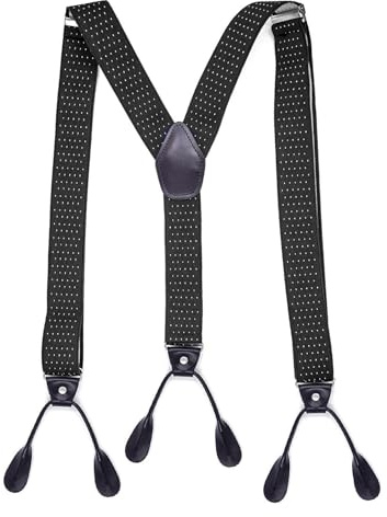 KLONKEE Bretelle da uomo extra forti 3,5 cm con 6 pulsanti molto forti, regolabili ed elastiche, per uomini e donne, stile Y, Punto bianco nero, Taglia unica