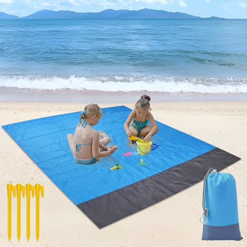 WAYBWZDQ 200 x 210 cm Coperta da Spiaggia, Coperta da Picnic Anti Sabbia Impermeabile Portatile, Tappetino da Picnic con 4 Picchetti Fixed, Coperta da Spiaggia per Campeggio, Viaggi