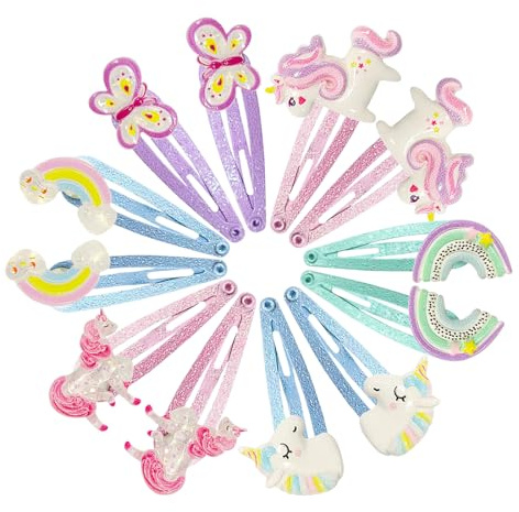 Bzzerumy 12 Stück Haarspangen Spangen Mädchen,Einhorn Haarspange,Haarreifen Mädchen Glitzer,Niedliche Haarspangen für Mädchen Geburtstag,Haar Accessoire für Kinder
